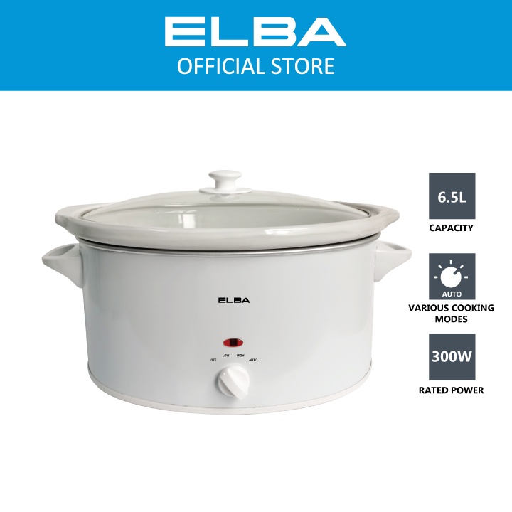 ELBA 6.5L Slow Cooker ESCO-K6569(WH), ESCO-K6568(CP) - Oval Shape, Variable Thermostat Control (6.5L/300W)