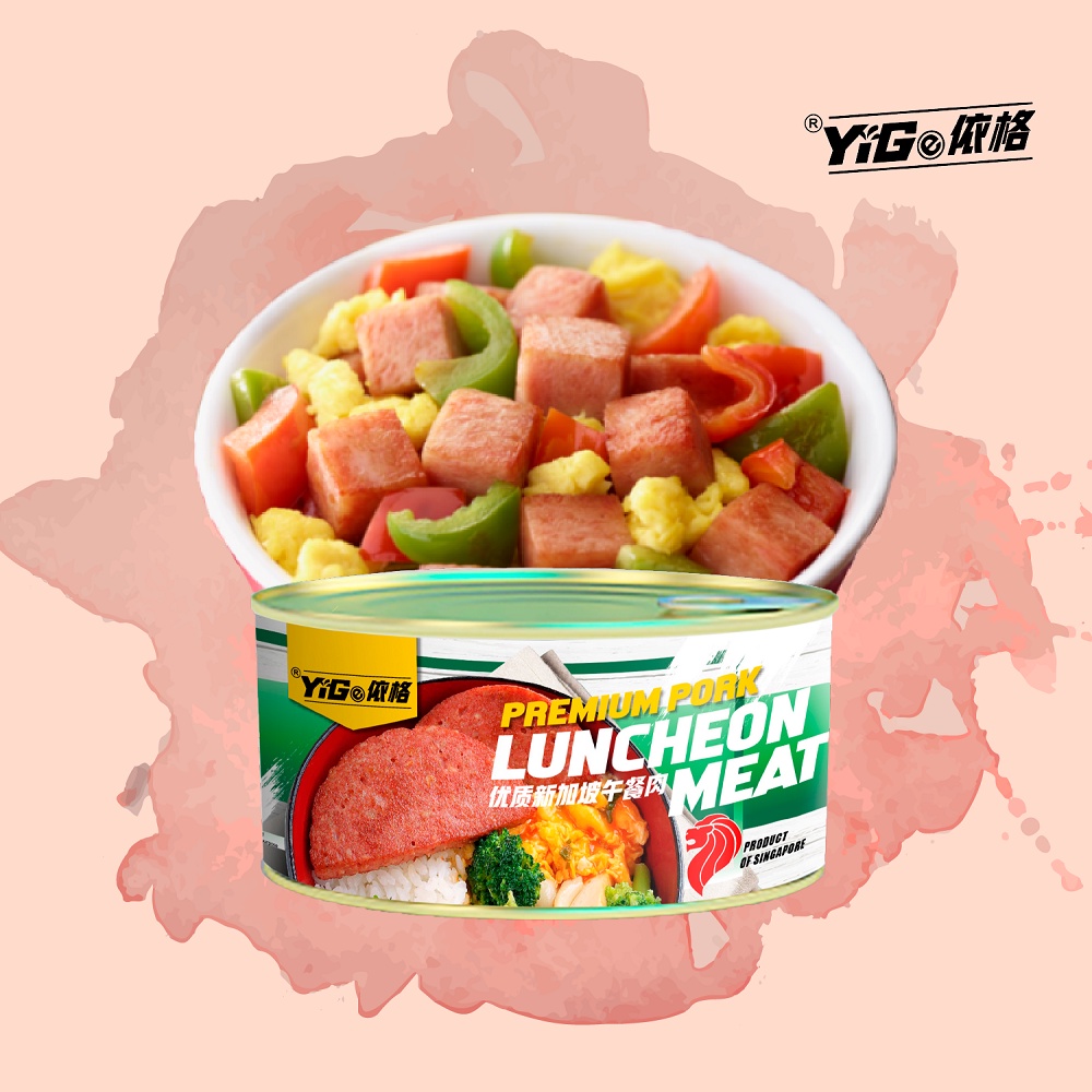 Yige Premium Pork Luncheon Meat Singapore Canned Meat Gluten Free Ready To Eat Instant Food 依格猪肉午餐肉新加玻即食罐头食品