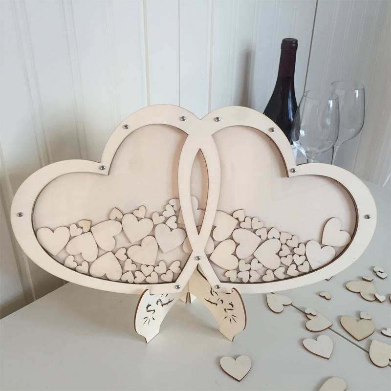 Guest Book Personalized Wooden Double Heart Wedding Decor