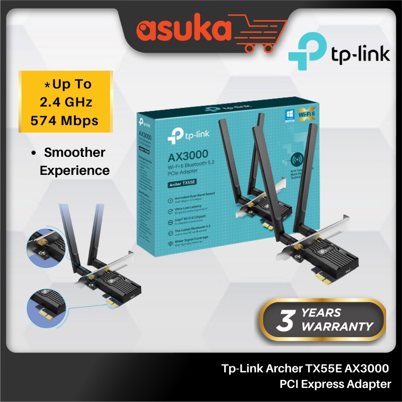 Tp-Link Archer TX55E AX3000 Dual Band WiFI 6 Bluetooh PCI Express Adapter