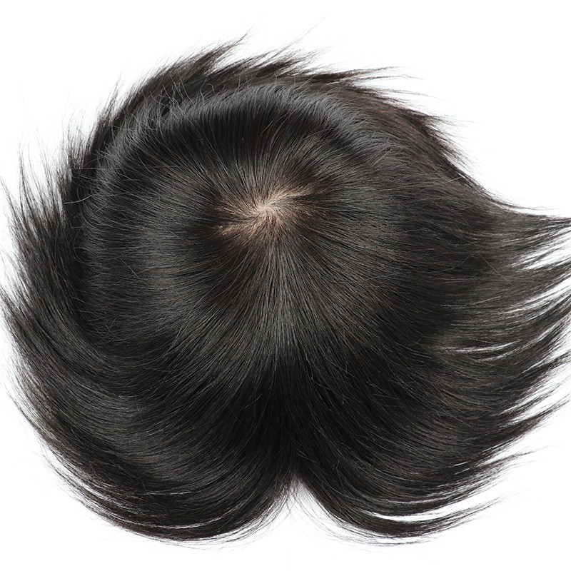 Men Real Human Hair Silk Base Toupee Clip In Wig White Hair Hair