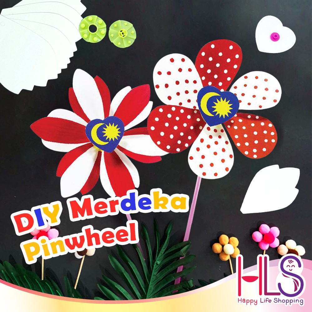 HLS Kids Children Play Art and Craft 10in1 DIY Merdeka Flower Pinwheel Set  Malaysia Windmill Craft Toys