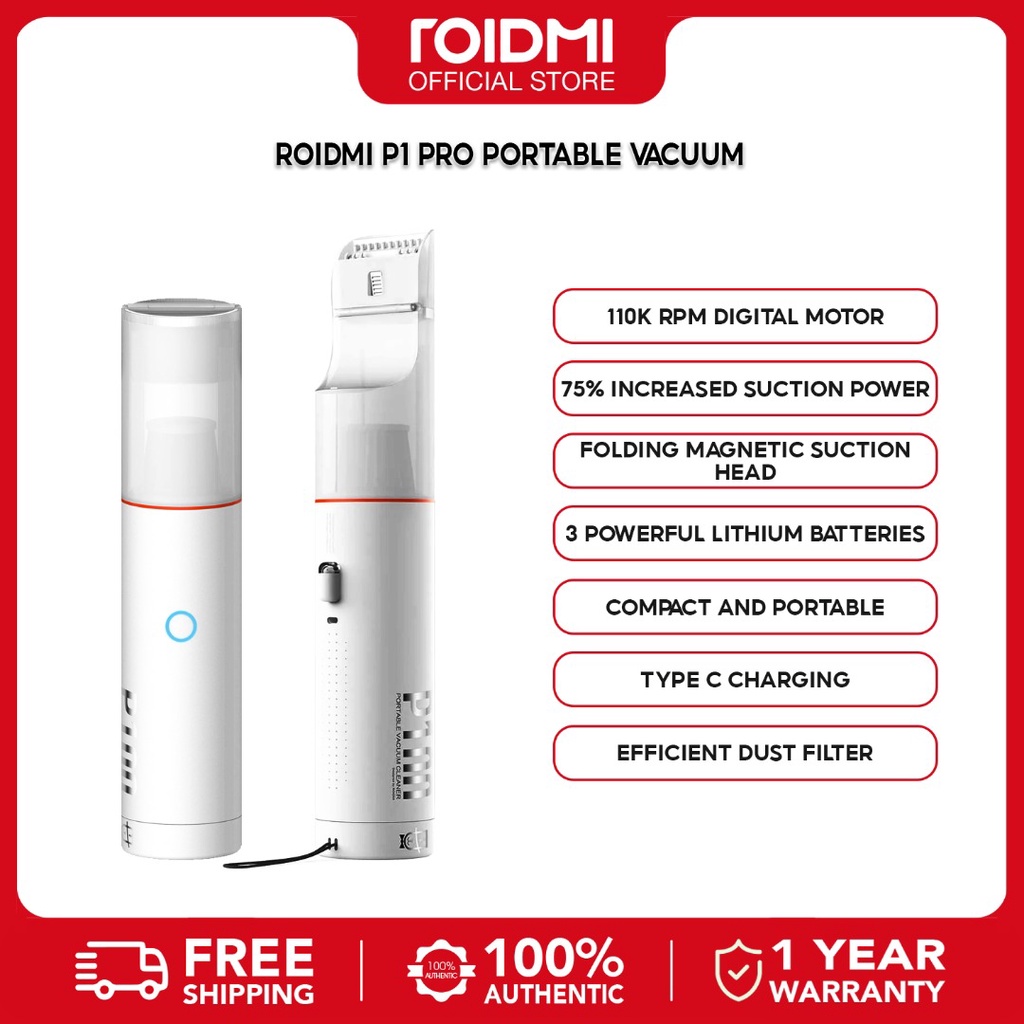 ROIDMI P1 Pro Portable Cordless Vacuum Cleaner 65dB(A) Low Decibel