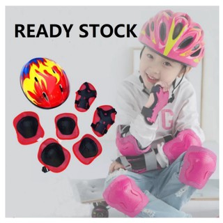 Kids Protection Gear 7Pcs/Set Kids Safety Roller Skating Helmet Knee Elbow Wrist Pads Set Protective Gear