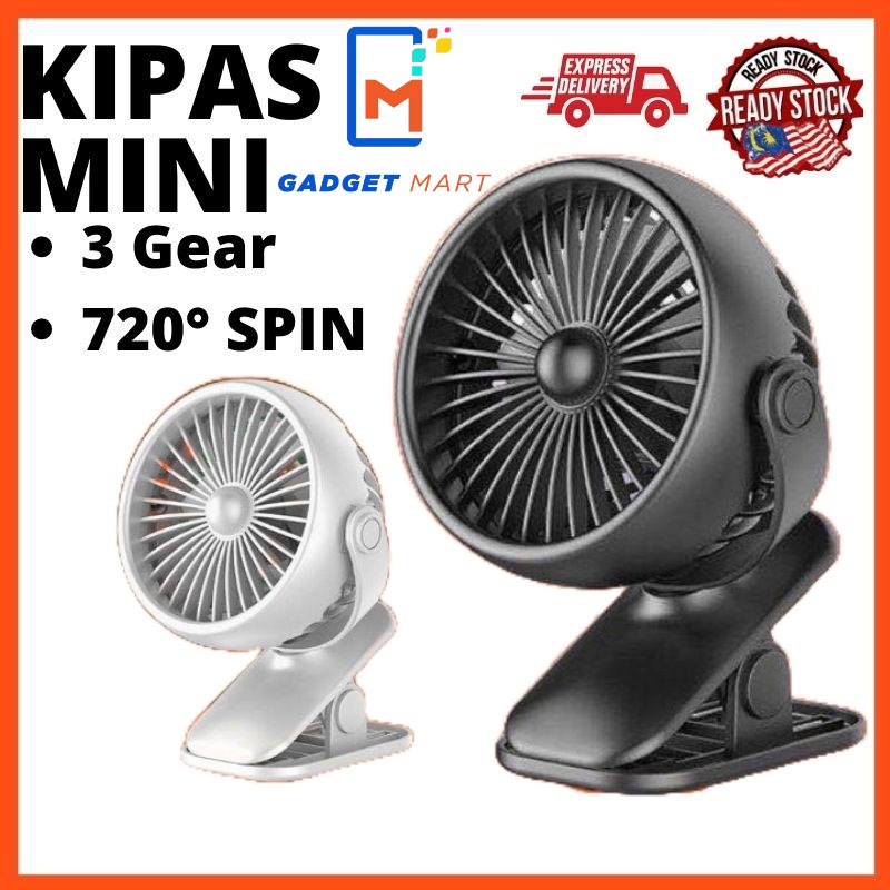 720° Spin LED Light Portable Hand Mini Clip Cooling Fan Baby Stroller Office Table USB Charge Small Kipas