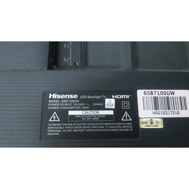 TV Hisense LED Model 65B7100UW Tcon