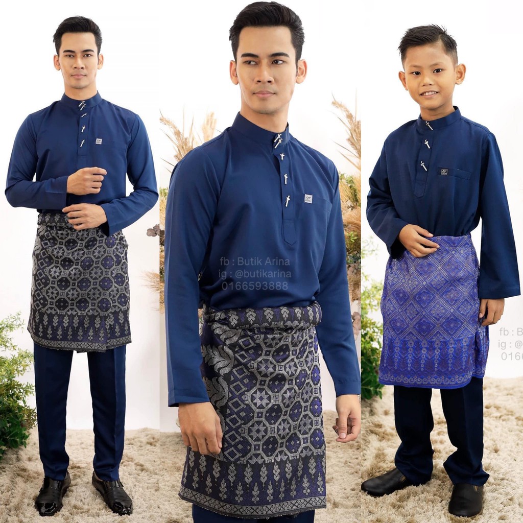 Baju Melayu Moden Biru Gelap Navy Blue Dark Blue Dewasa Ayah Bapa Budak Anak Kanak Kanak Sakura Shopee Malaysia