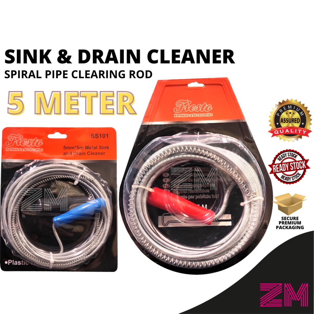 FIESTO 5 Meter Drain Snake Sink Unclog Spiral Plumber Snake Plumbing