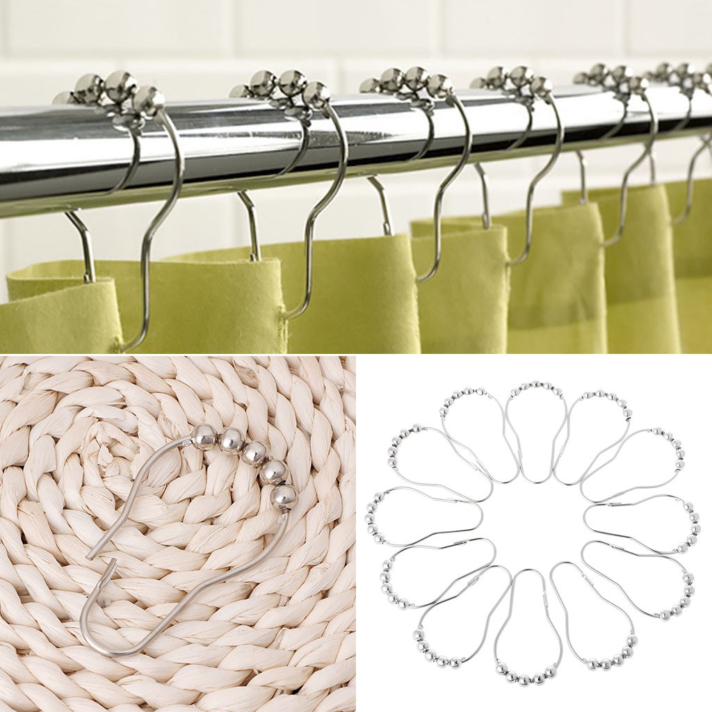 Stainless Steel Bathroom Curtain Hook Hanger Glide Rings Drapery