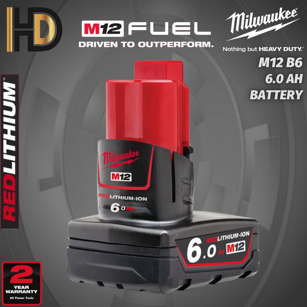 Milwaukee M12 6.0AH Battery RED LITHIUM ION ( M12B6 ) | Shopee Malaysia