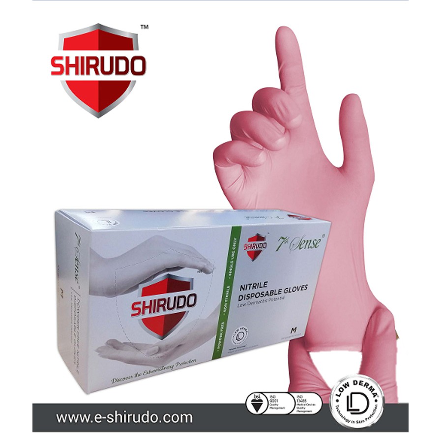 Shirudo 7th Sense Pink Nitrile Disposable Glove Low Derma (9"/4.2g