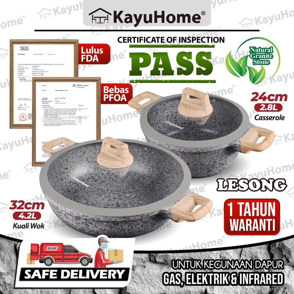 Bebas Teflon Periuk Batu Granite Lesong Kayuhome Natural Original