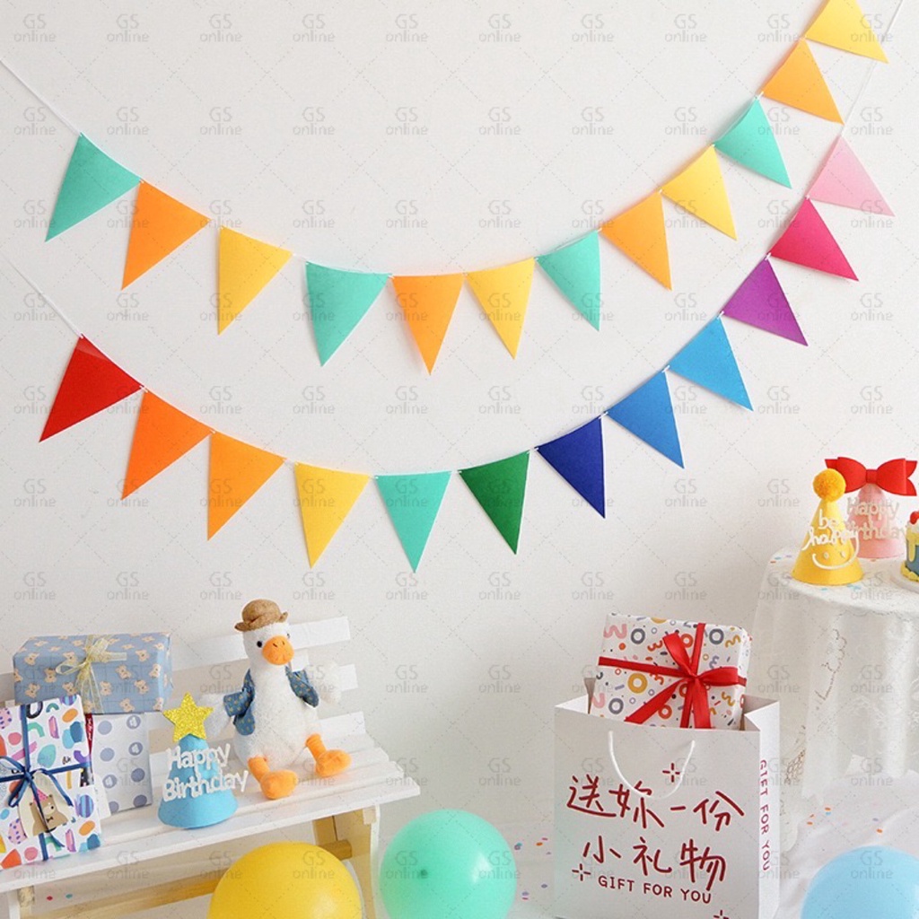 ✨Ready Stock✨INS Rainbow Colorful Felt Non-Woven Triangle Bunting Flag Pennant Birthday Party Decoration