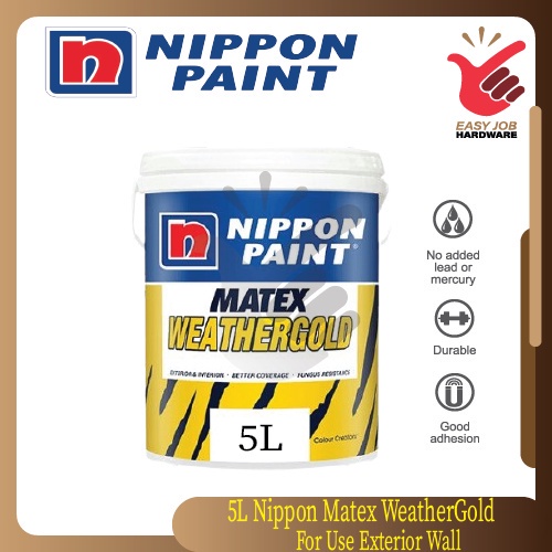 Nippon Paint 5L Matex Weathergold Exterior Wall Paint Cat Dinding Luar