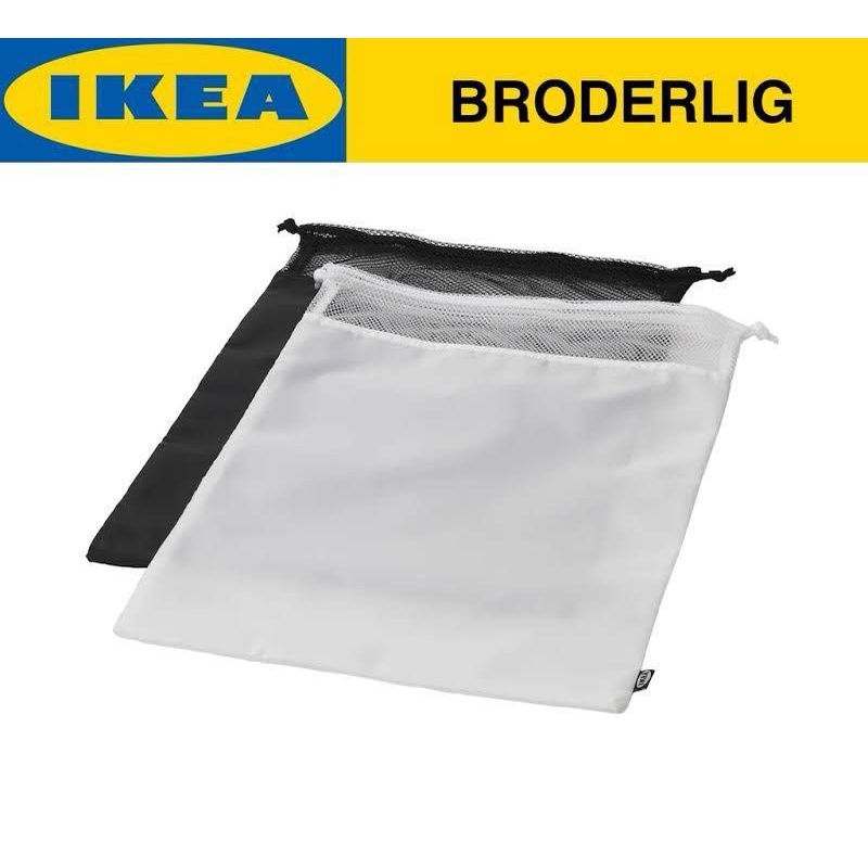 IKEA BRODERLIG LAUNDRY SHOE BAG TRAVEL LIGHT MULTIPURPOSE STRING net mesh white black Shopee