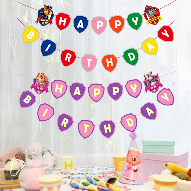 Cartoon Want Want Dog Patrol Captain Birthday Pull Flag Baby