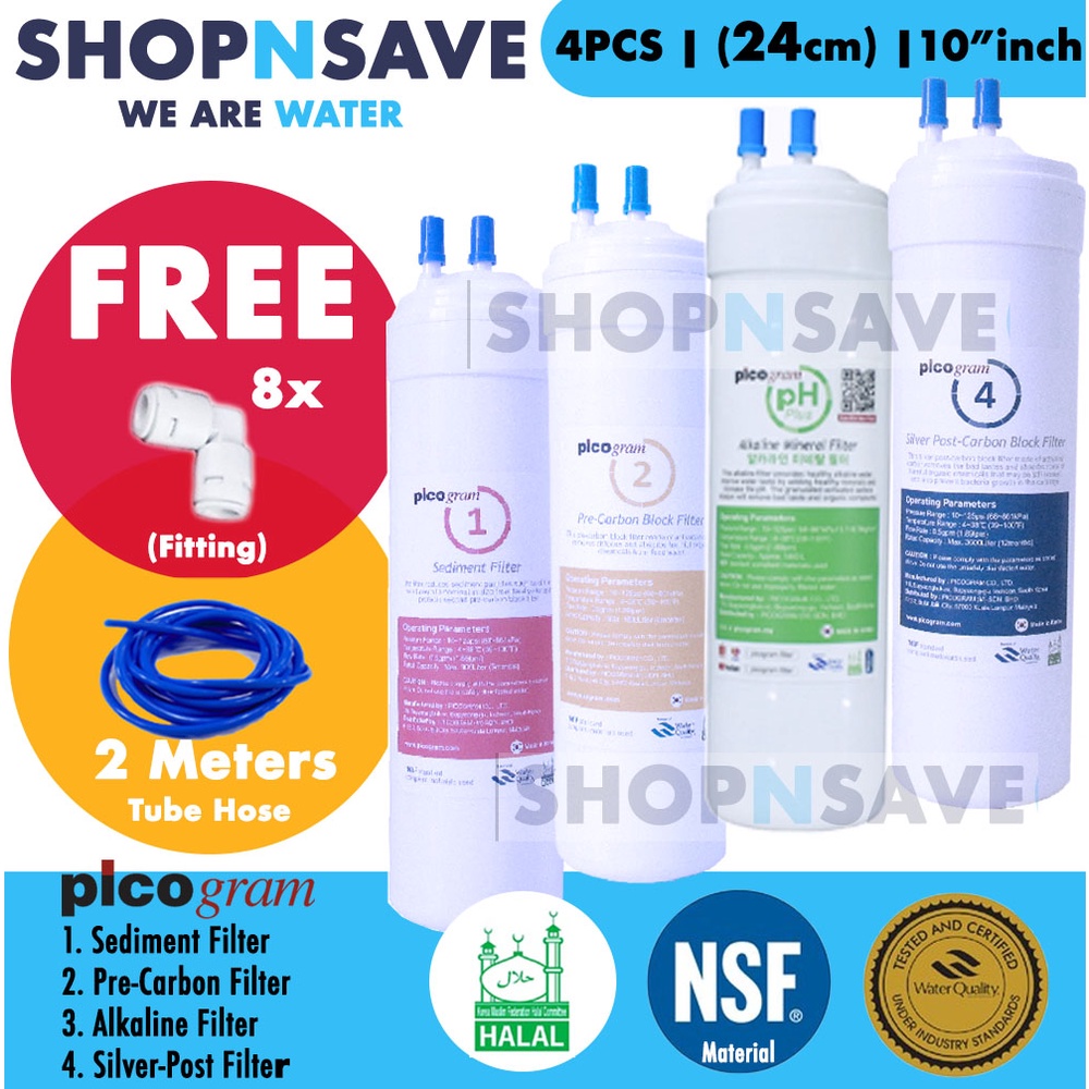 Picogram 24cm/10" Alkaline Water Purifier Replacement Filters Ideal for