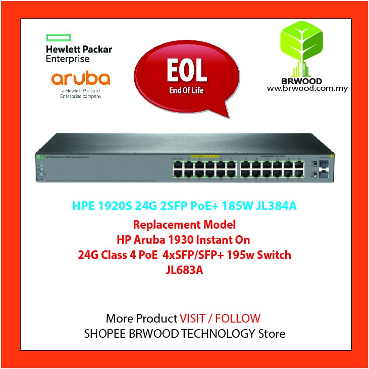 HPE JL384A: OFFICECONNECT 1920S 24G 2SFP PPOE+ 185W 24 PORT 10/100/1000  MBPS PORT 1 THRU 12 W/ POE+/POE C/W 2 SFP SWITCH | Shopee Malaysia