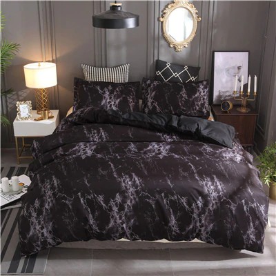 3pcs Printed Marble Bedding Set White Black Duvet Cover King Queen