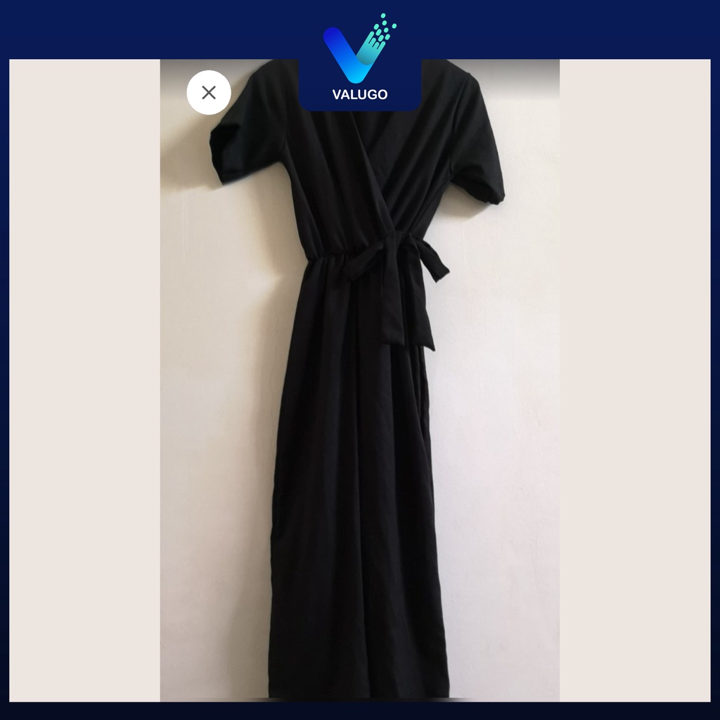 [NEW] Black Wrapped Long Culotte Jumpsuit
