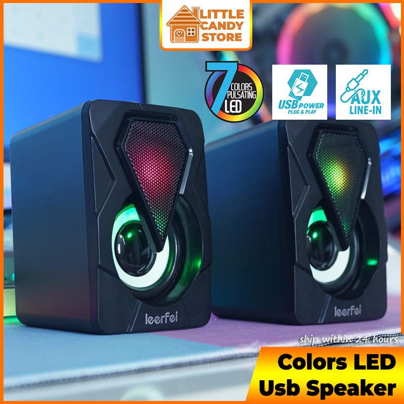 USB Speaker Laptop Desktop Stereo Mini Speaker With RGB LED Light AUX Audio For PC Computer Gaming Smart Phone Tablet 音响