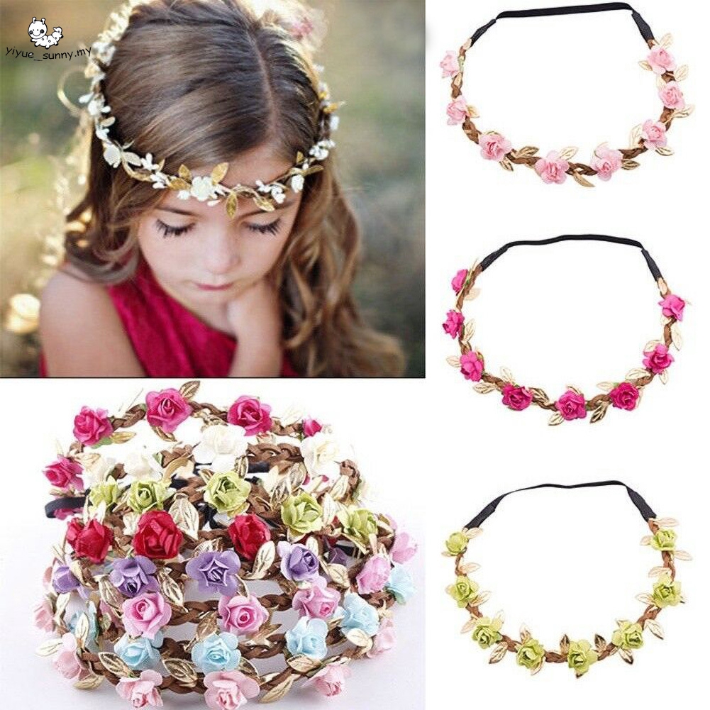 Rose Flower And Gold Leaf Flower Crown Bridal Floral Crown Flower Girl Hair Accessories