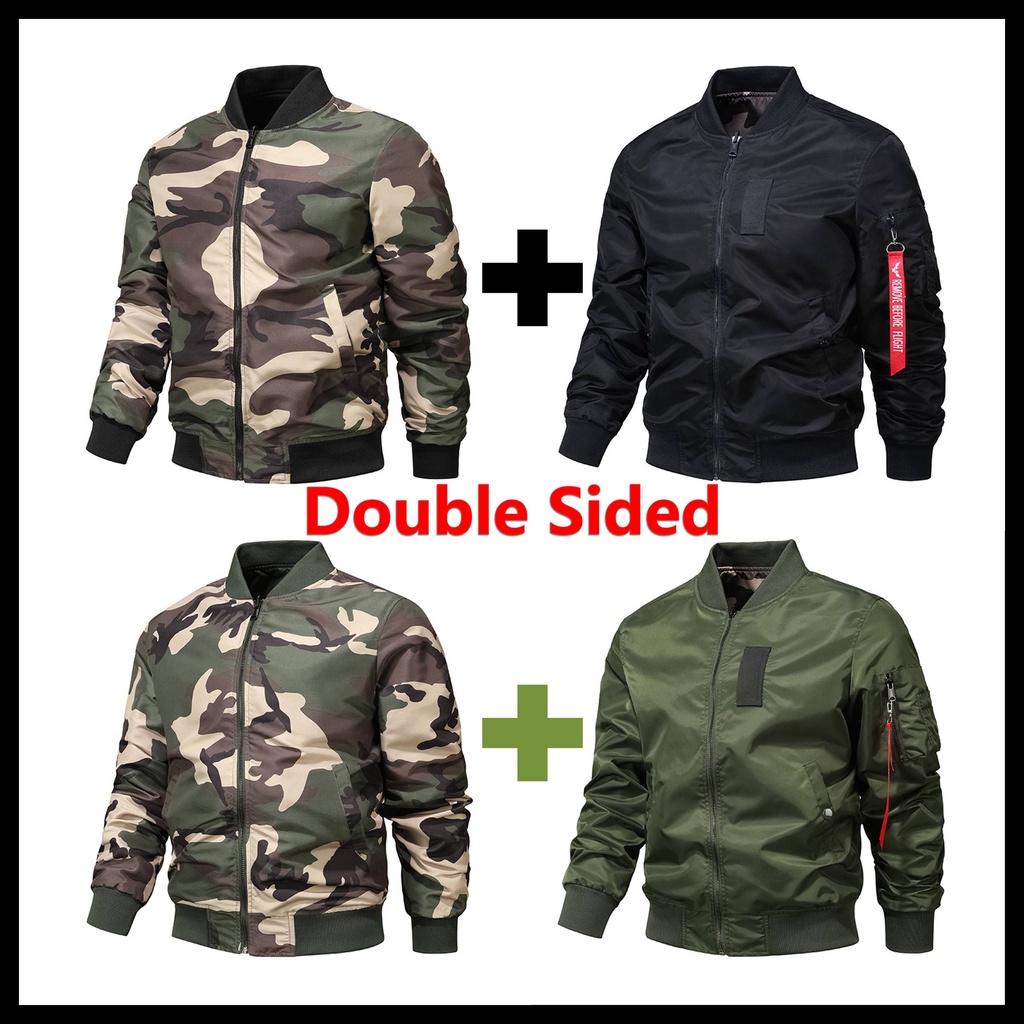 Bomber Jacket High Quality Windproof Waterproof Camouflage Double-Sided Wearable Military Jacket Air Force Ma1 Reversible Pilot Jacket Men's Standard Collar Baseball Jacket