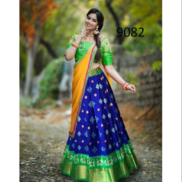 Kids Lemon Green And Blue Half Saree Pavadai Dhavai Langa Voni From ...