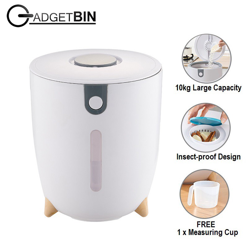 Nordic Design 10kg Rice Dispenser with Push Open Multipurpose Rice Bucket Rice Container  Insect-Proof Moisture-Proof