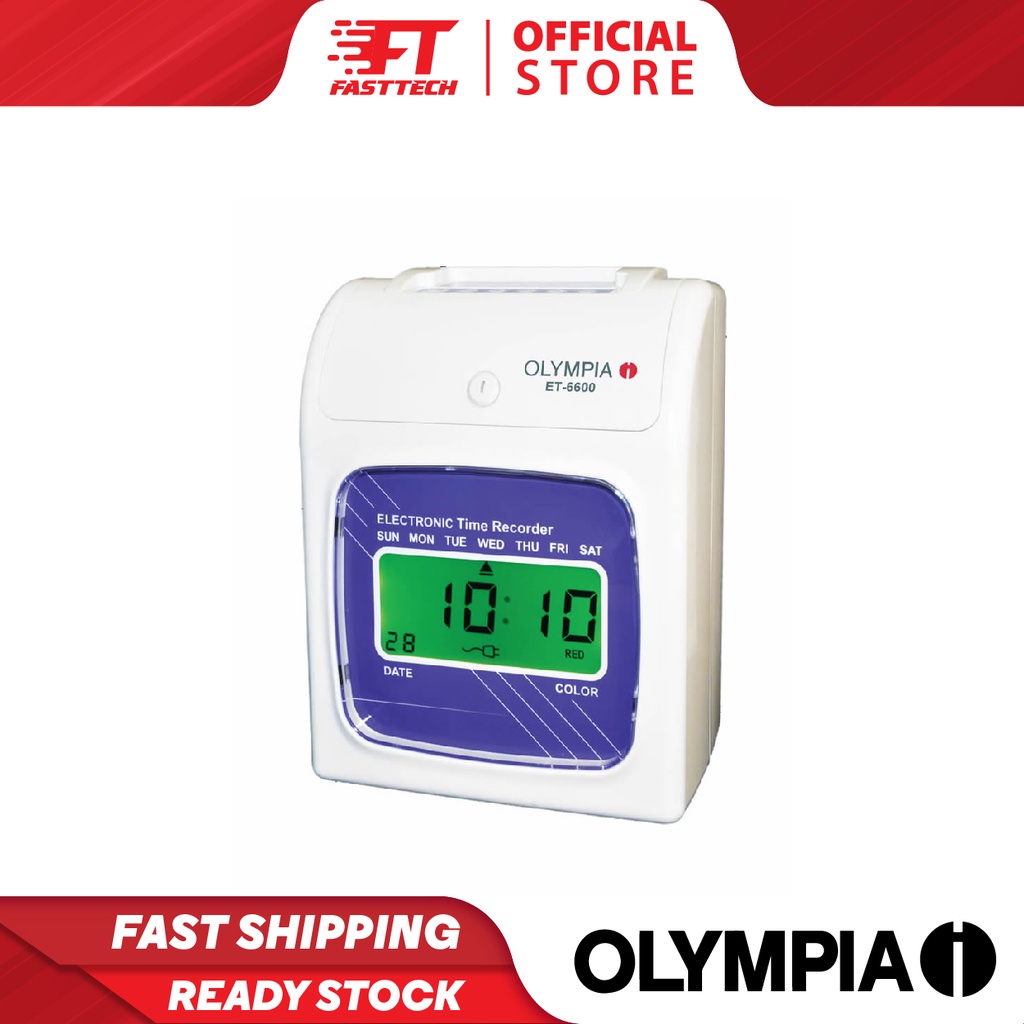 [German Brand] Olympia ET-6600 Time Attendance LCD Clock Face Electronic Time Recorder Punch Card Machine Mesin Punch