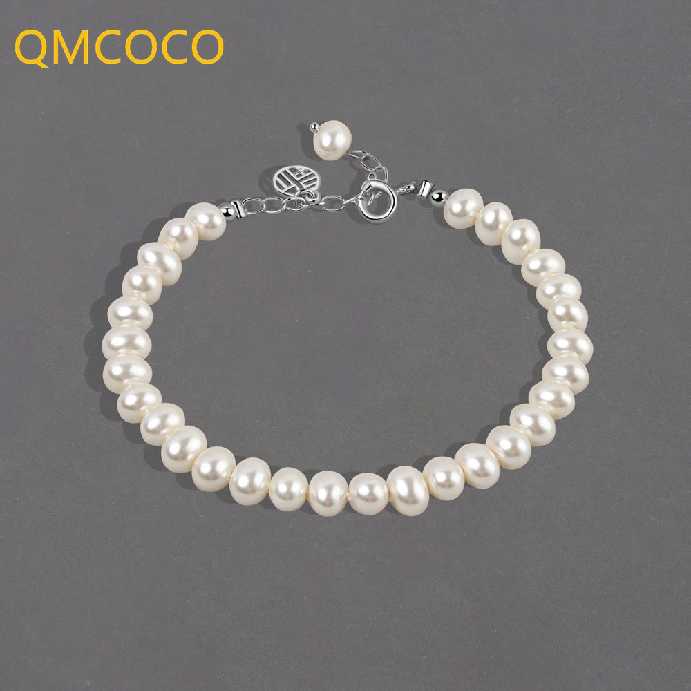 QMCOCO Silver Color Simple Elegant Pearl Bracelet Women INS Style Fashion Temperament Wedding Exquisite Romantic Girls Birthday Jewelry Gift