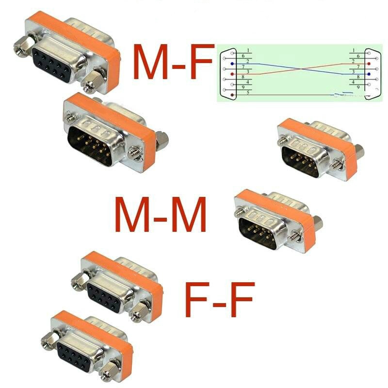 High Quality Mini Null Modem DB9 Female Male Plug Adapter Gender Changer Cross