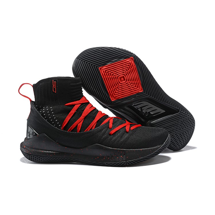 UA Curry 5 High Tops Black Red 