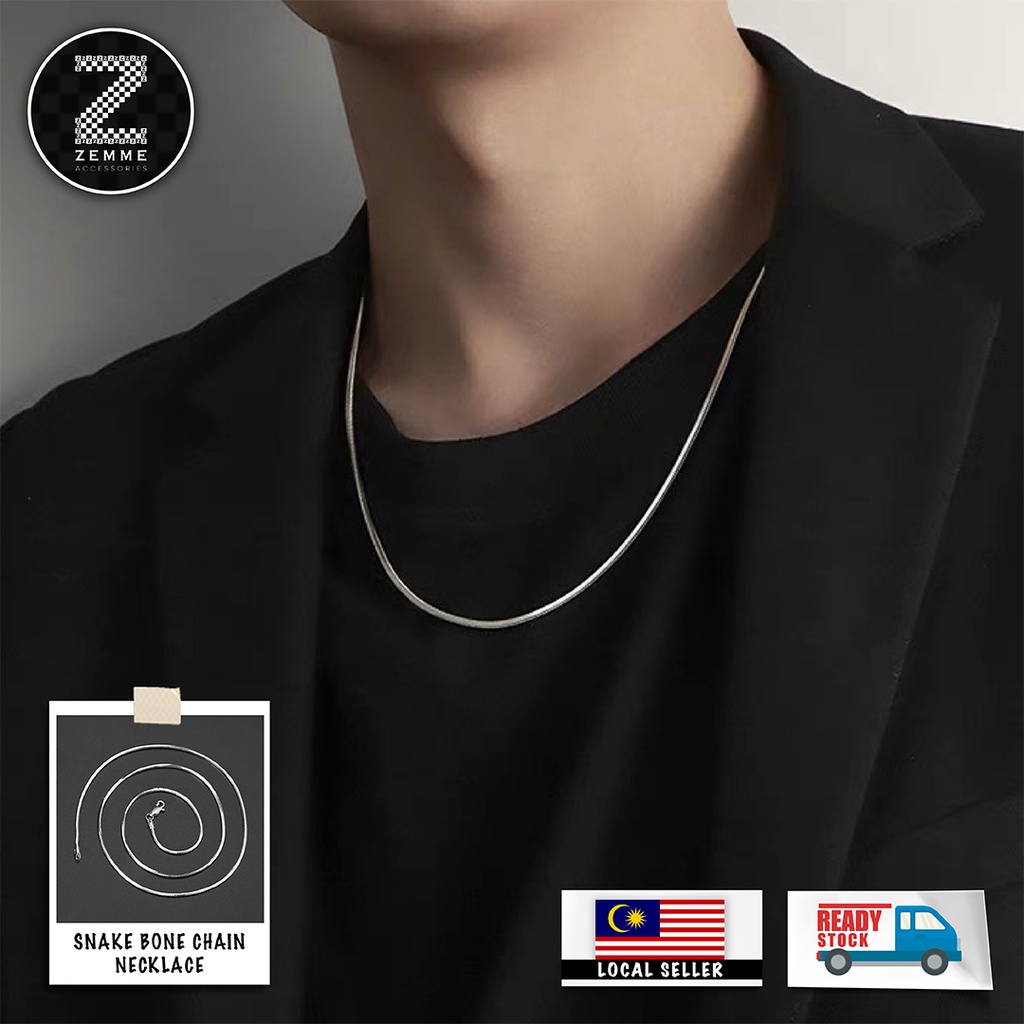 ZEMME Snake Bone Chain Necklace Minimalist Simple Necklace for Men Rantai Lelaki 圆蛇骨简约饰品