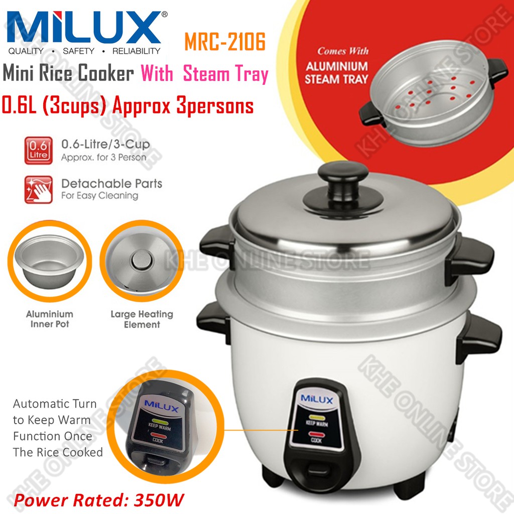 【Sirim Approved】Milux Mini Rice Cooker 0.6L/1.0L with Steamer Tray Periuk Nasi Mini Kecil MRC-2106/MRC-2110