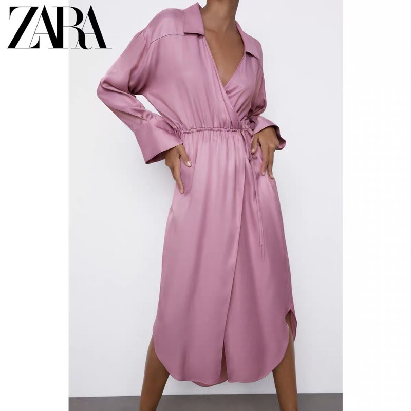ZARA satin effect wrap dress | Shopee Malaysia