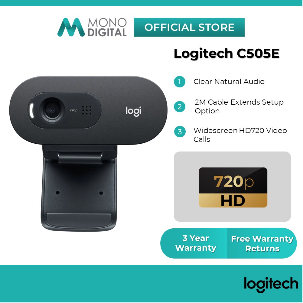 Logitech C505e HD Business Webcam Widescreen HD 720p for Video Calls with Noise Reducing Mic & Auto-Light Correction