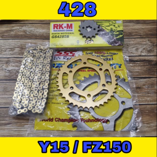 Y15 Fz150 428 Combo Set Sprocket Sss Gold Rk M Chain