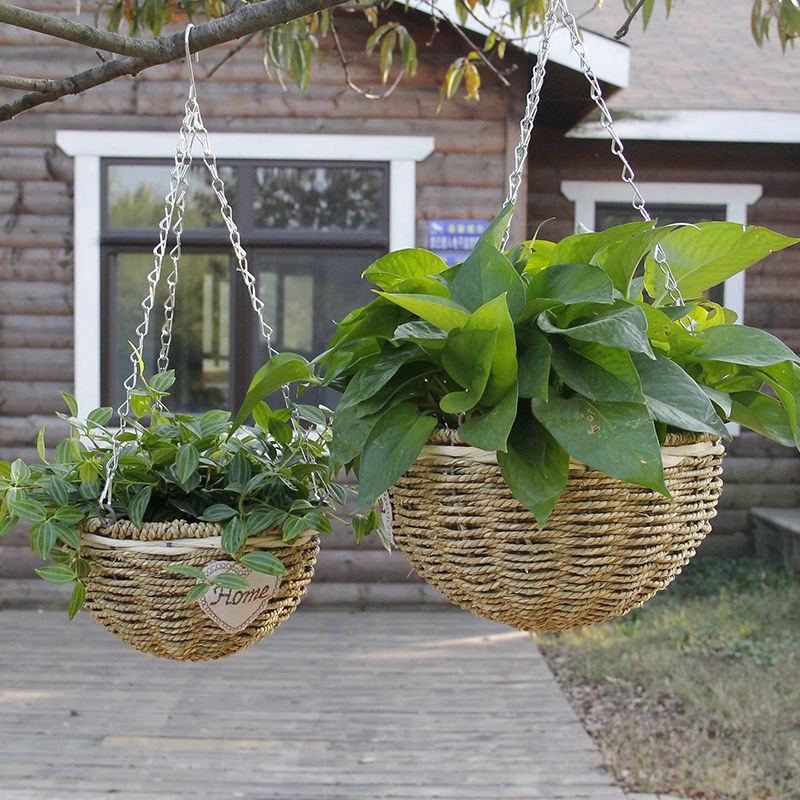 Buy Balcony Hanging Flowerpot草编吊兰吊篮花盆垂吊盆悬挂式花架室内外阳台绿萝盆栽挂墙式大盆 Seetracker Malaysia