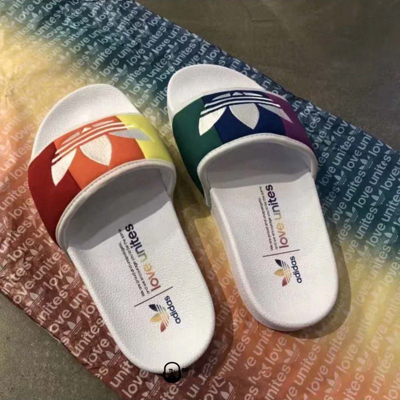 adidas rainbow slippers