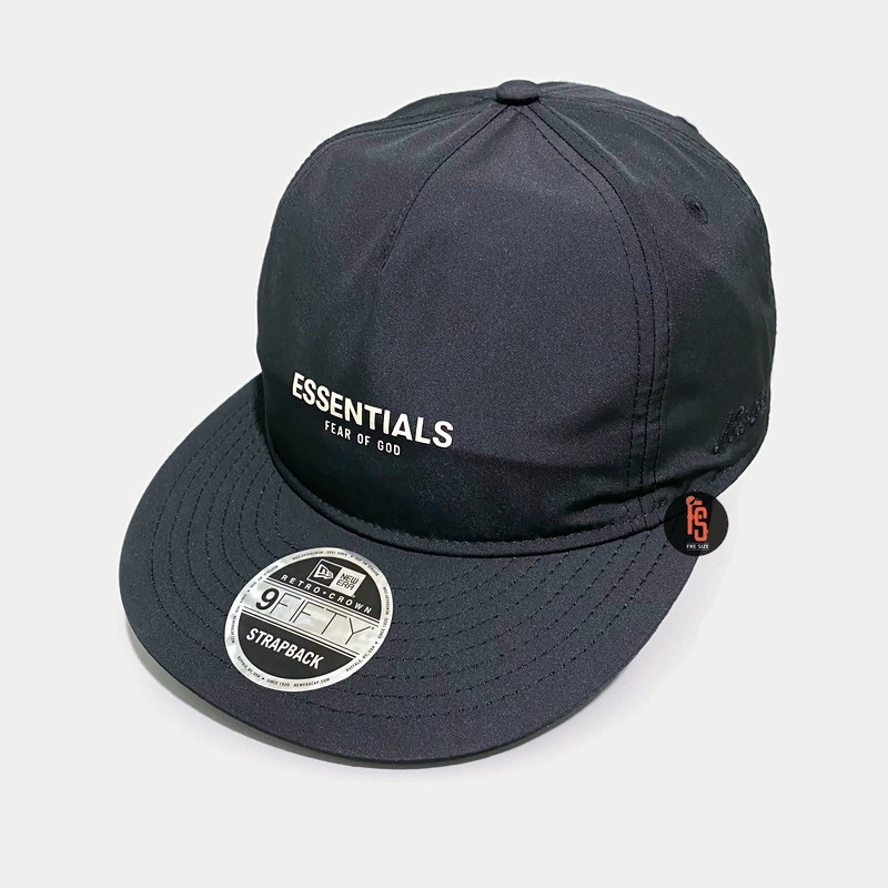 black fear of god essentials retro crown 9fifty strapback