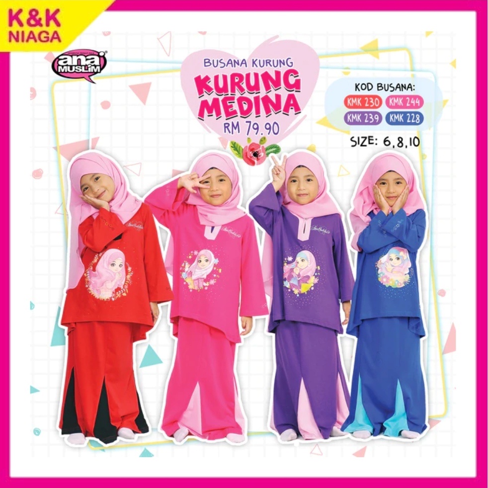 Kurung Medina Kurung Modern Kids Baju Kurung Pakaian Kanak-Kanak Perempuan Muslimah Ana Muslim