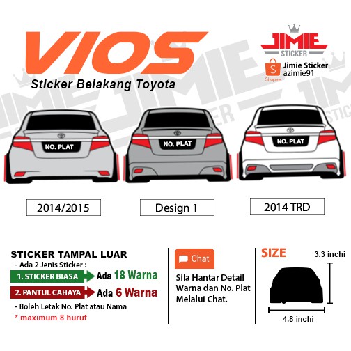 Carsticker Sticker Belakang Kereta Toyota Vios Baru Custom ...