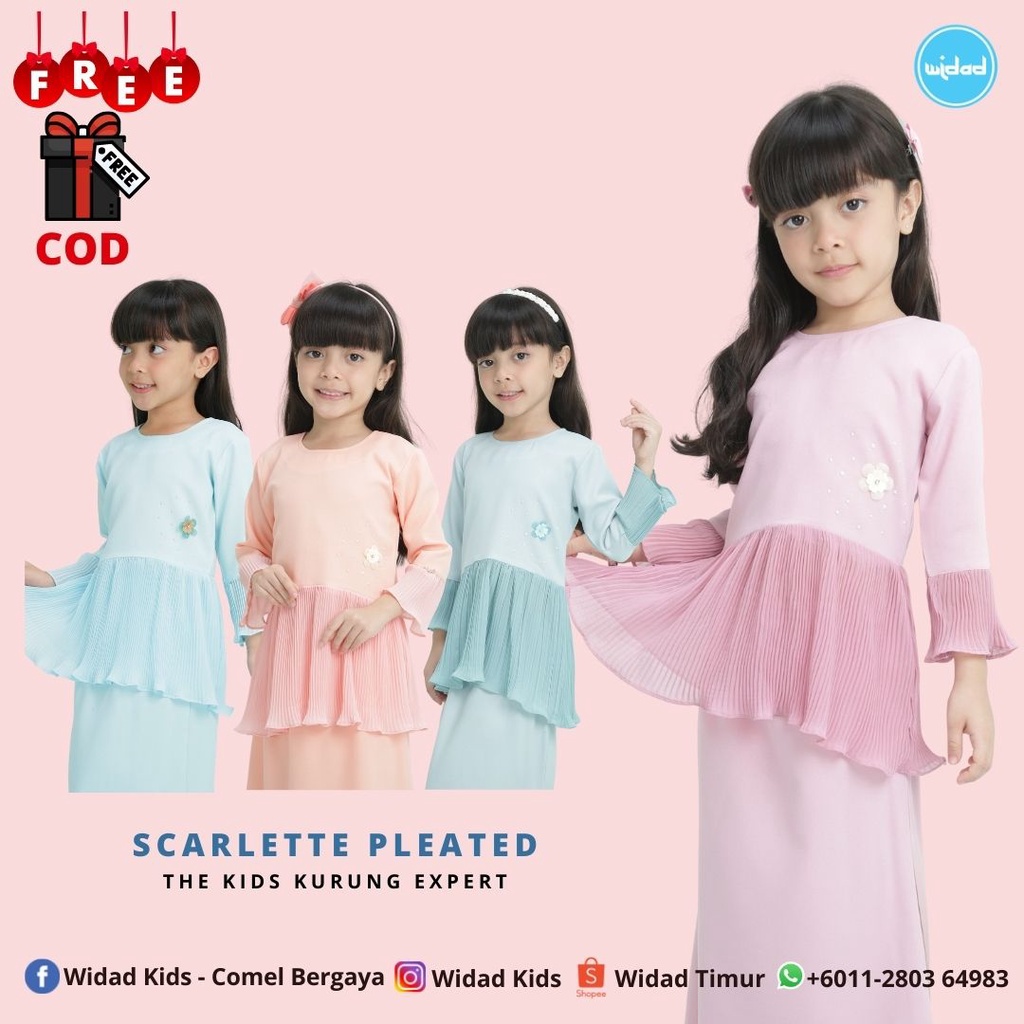 [WIDAD - RAYA] Baju Kurung Jubah Kanak-kanak Perempuan Budak Kids Kurung Peplum Pleated Moden Tudung Telekung kasut Tshi