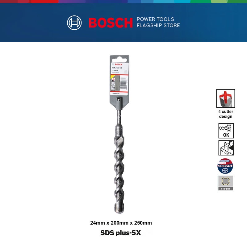 BOSCH SDS-Plus 5X Hammer Drill Bit For Concrete & Masonry (24mm X 200mm ...