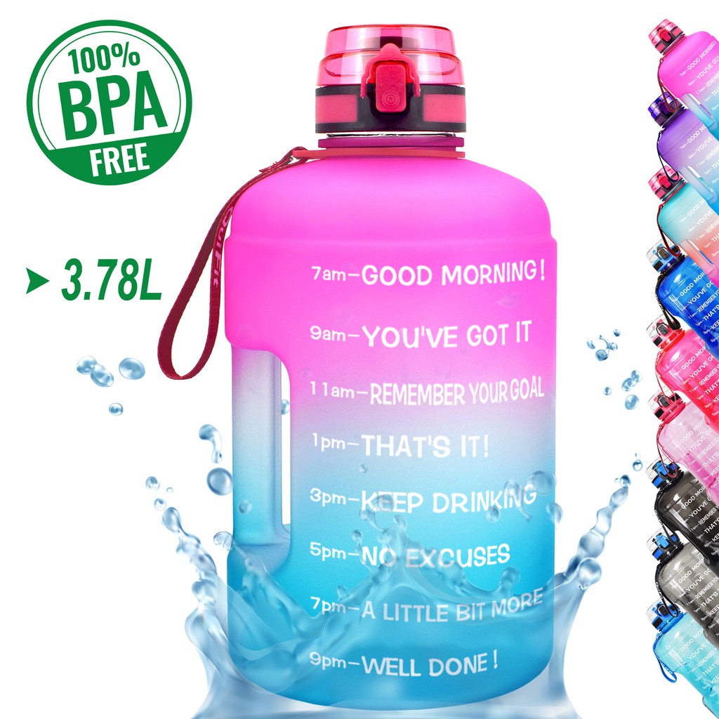 QuiFit 3.78L Gallon Water Bottle With Locking FlipFlop Lid Sport Gym