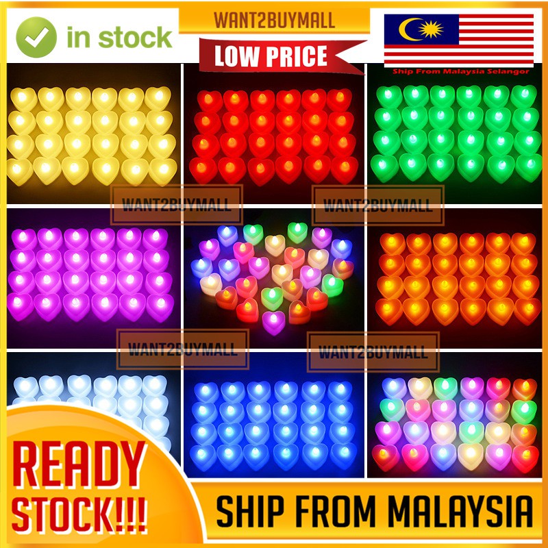 Love Heart Shaped LED Light Romantic Candle Flameless Wedding Birthday Party Coloful Tealight Hari Raya Lilin Lampu 心蜡烛灯