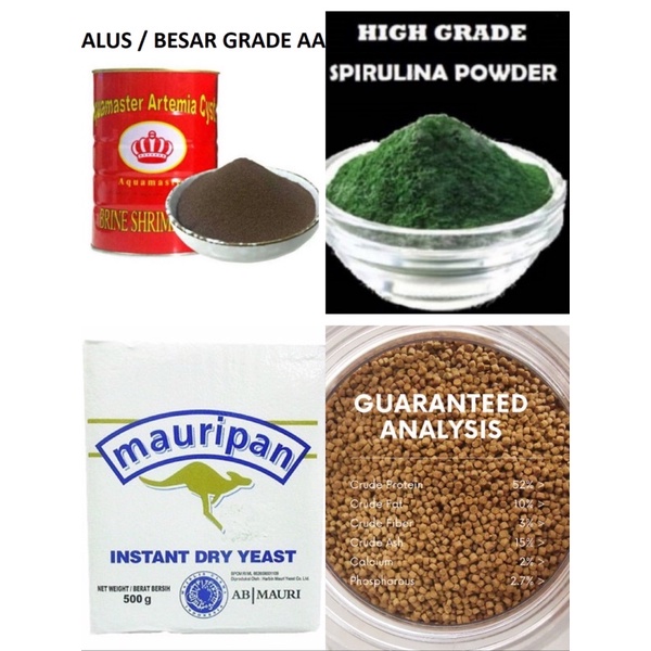 Makanan Pellet Ikan Guppy/Laga / Baby Brine Shrimp BBS / Dry Yeast