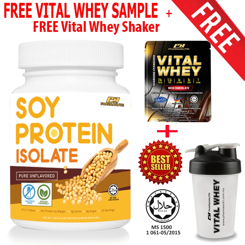 Pharmanutri Soy Protein Isolate 1kg, (Unflavor) 91 Protein+Vital Whey
