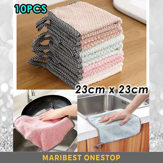 23CM X 23CM 10PCS Hanging Kitchen Hand Towel Cleaning Cloth Dish Towel Coral Fleece Wipe Cloth Random Color